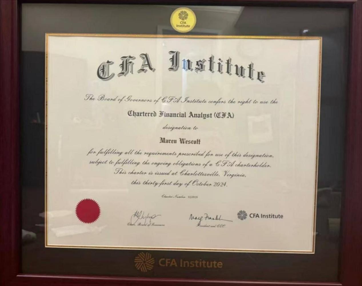 Certificado CFA Institute — Maren Wescott